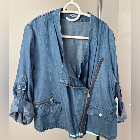 NWT DEX moto style light jacket blue wash size L - Picture 1 of 5